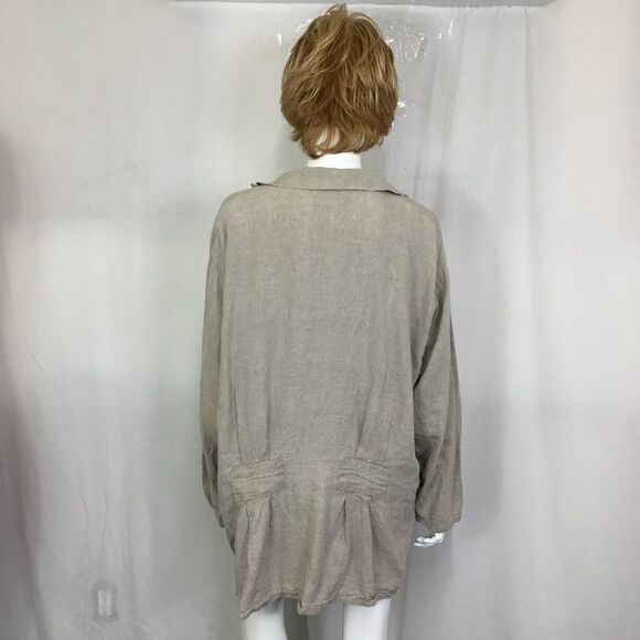 Flax Tan 100% Linen Oversized Lagenlook Button Shirt Jacket Shaket L - Picture 5 of 13